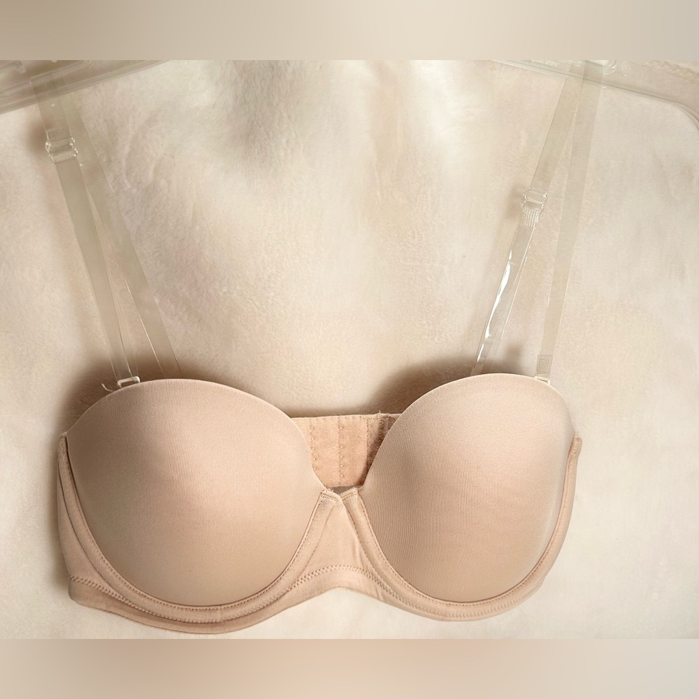 WOMENS NWOT 32C WACOAL CLEAR REMOVABLE STRAPS BEIGE UNDERWIRE PADDED BRA
